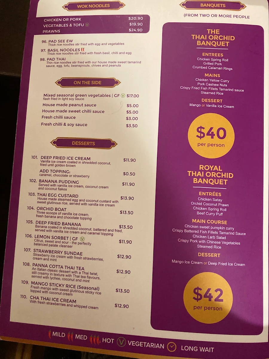 Menu, The Thai Orchid