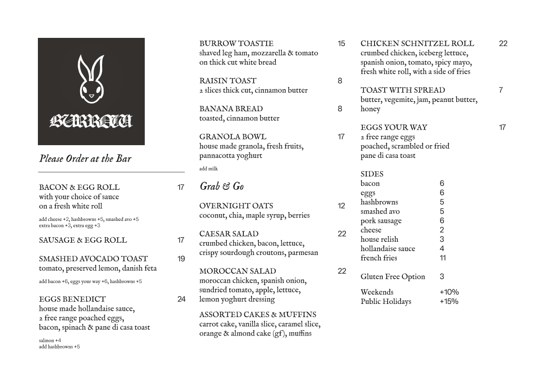 Menu, The Coffee Burrow