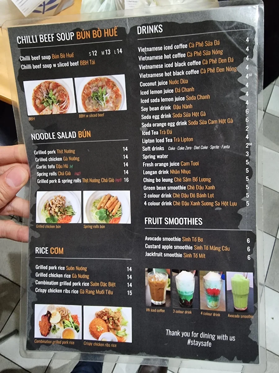 Menu, Saigon Pho