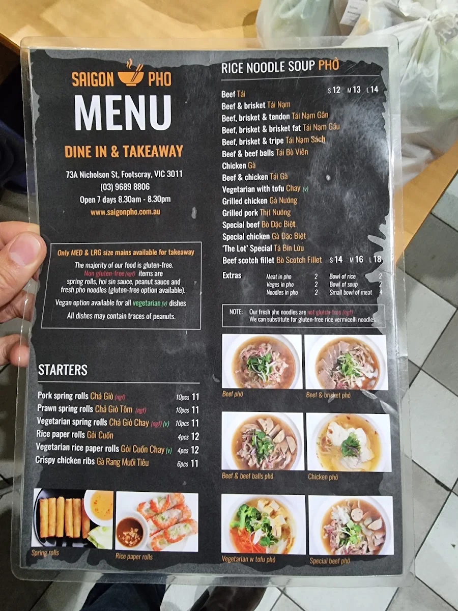 Menu, Saigon Pho