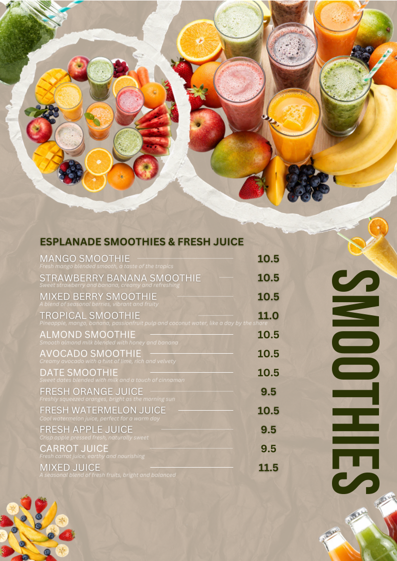 Menu, Esplanade Brew Co