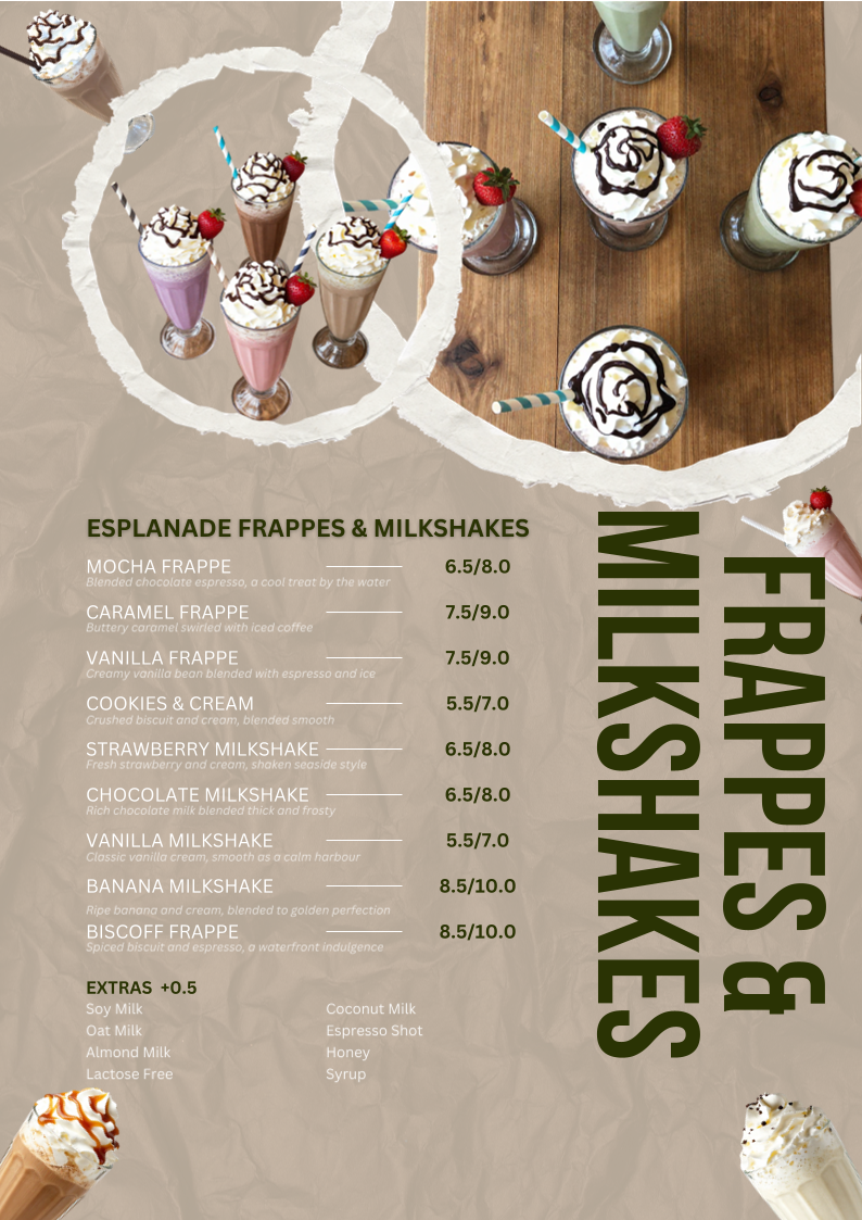 Menu, Esplanade Brew Co