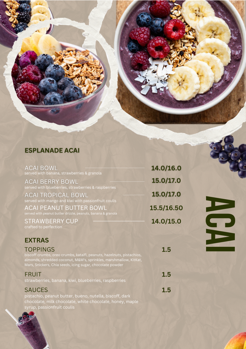Menu, Esplanade Brew Co