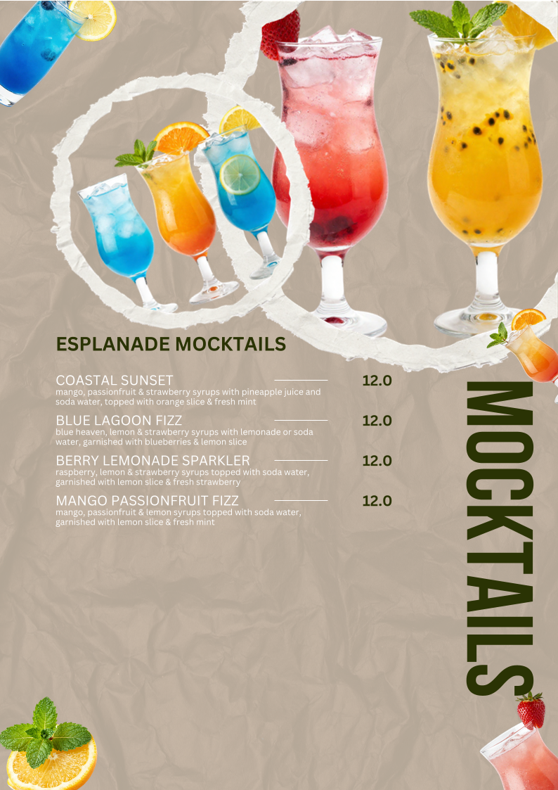 Menu, Esplanade Brew Co