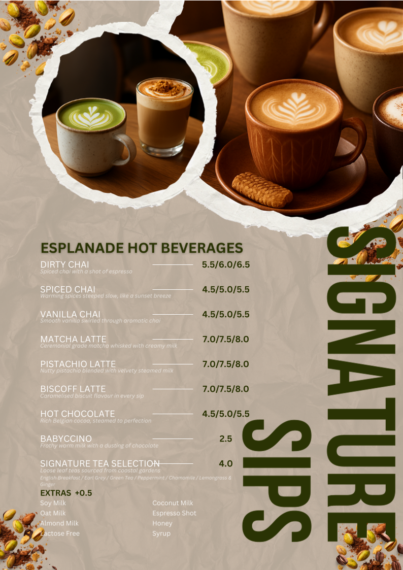 Menu, Esplanade Brew Co