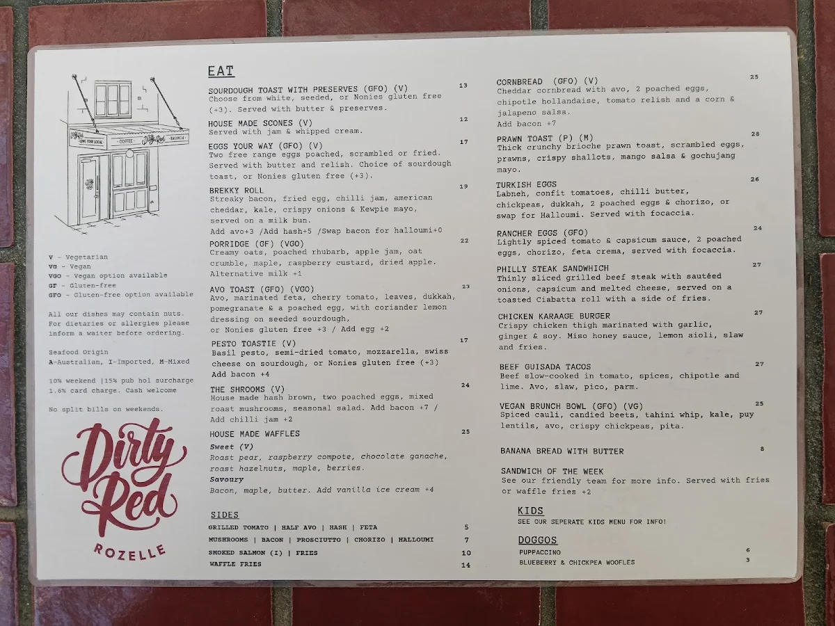 Menu, Dirty Red Rozelle