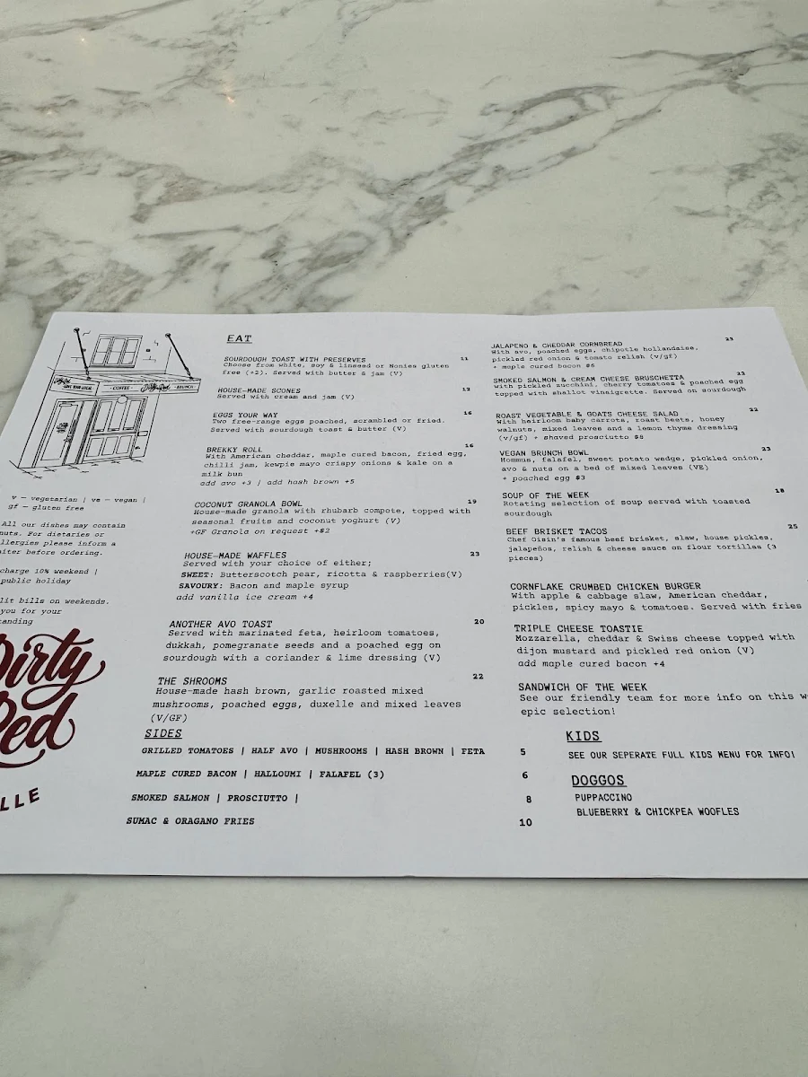 Menu, Dirty Red Rozelle