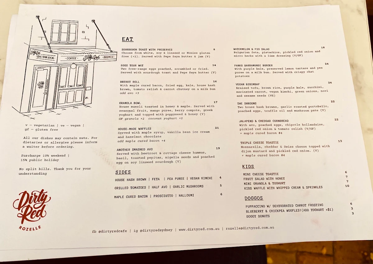 Menu, Dirty Red Rozelle