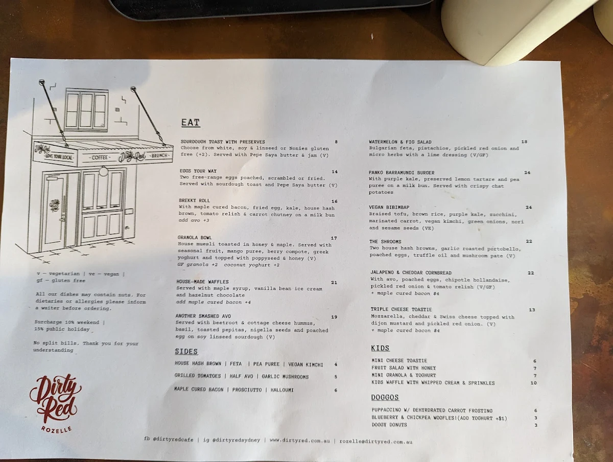 Menu, Dirty Red Rozelle