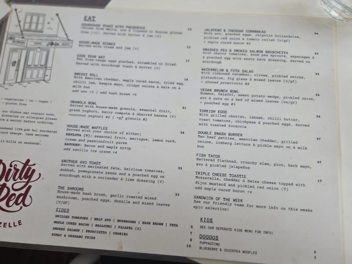 Menu, Dirty Red Rozelle