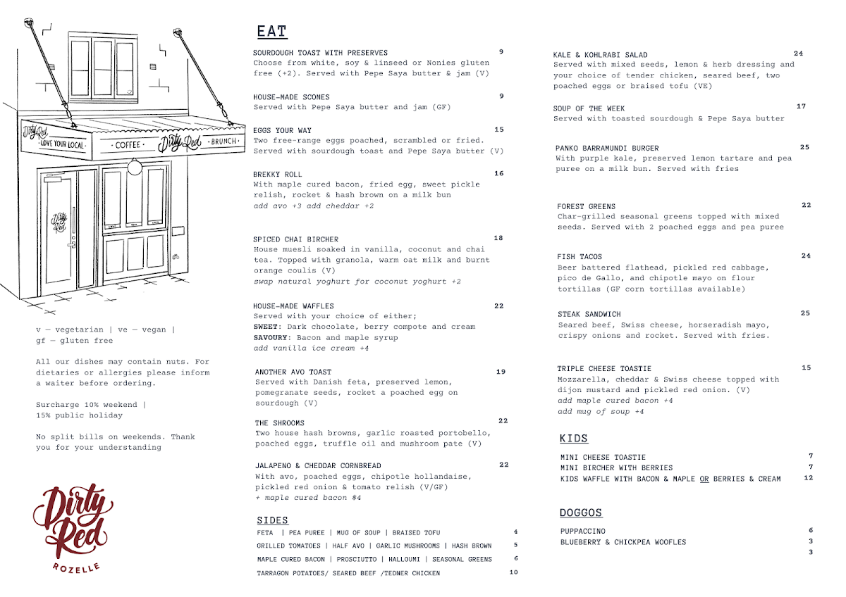 Menu, Dirty Red Rozelle