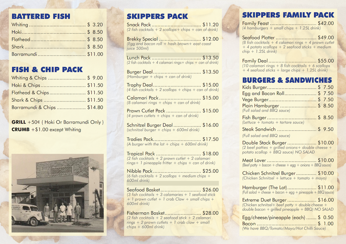 Menu, Skippers Take Away