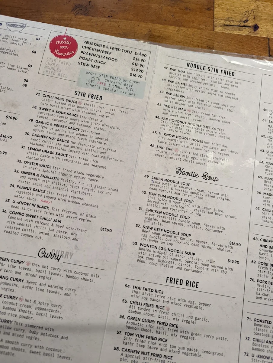 Menu, U Know Thai Takeaway Earlwood