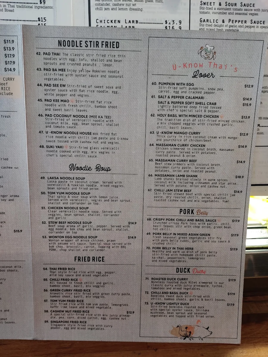 Menu, U Know Thai Takeaway Earlwood