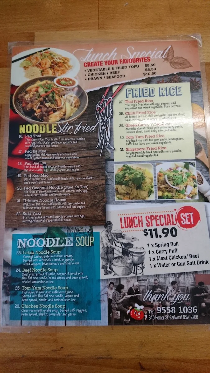 Menu, U Know Thai Takeaway Earlwood