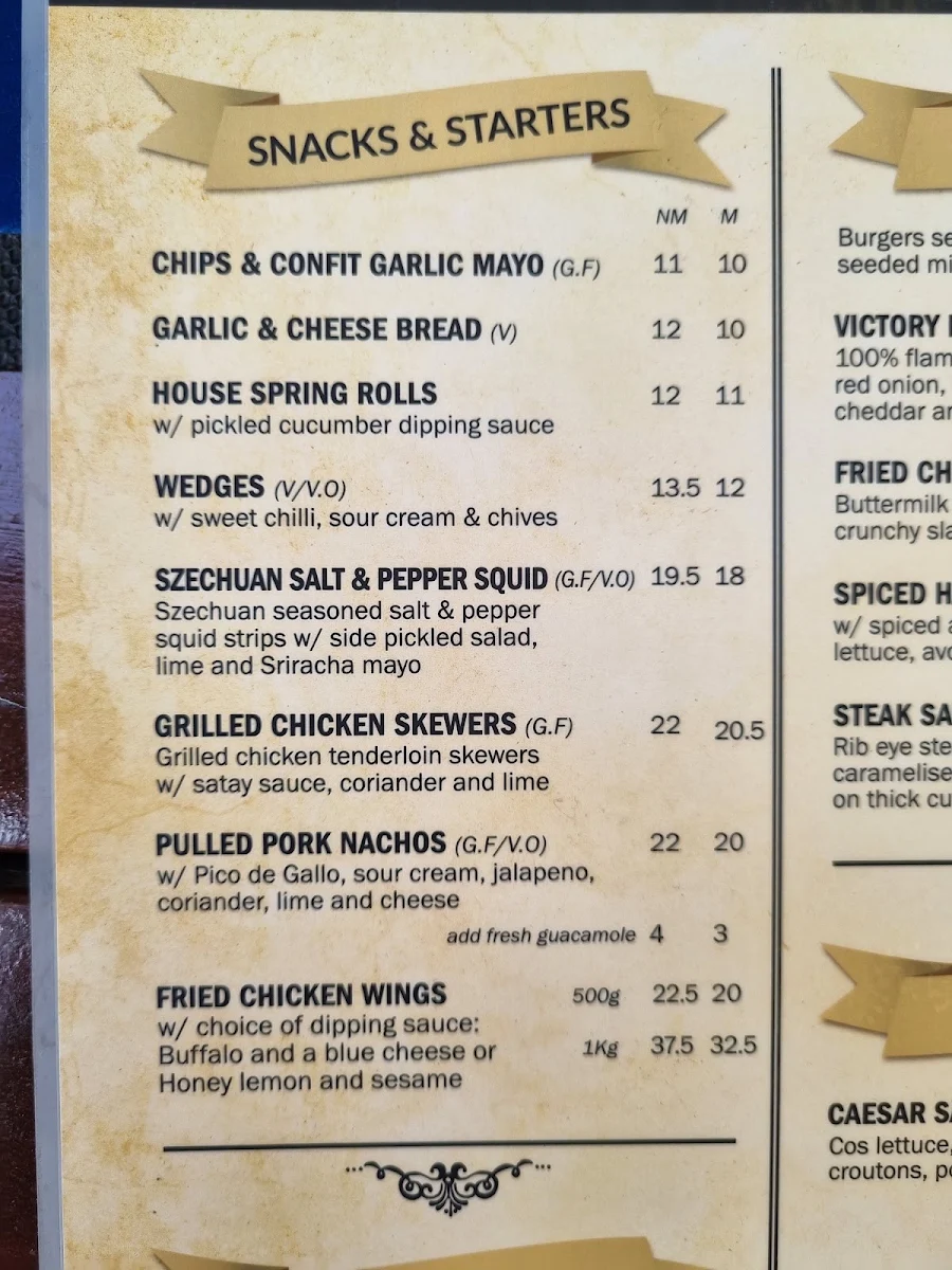 Menu, Victory Hotel