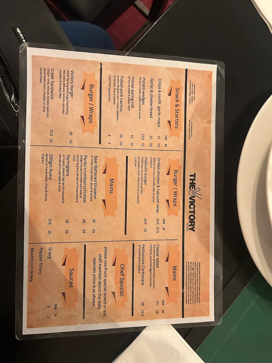 Menu, Victory Hotel