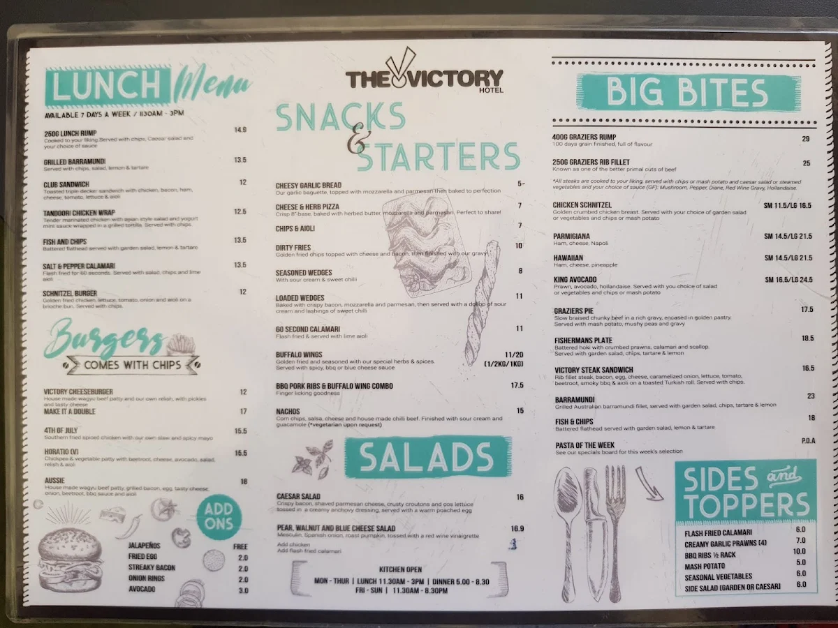 Menu, Victory Hotel