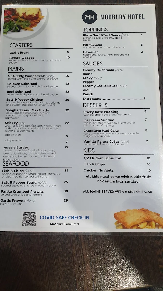 Menu, Modbury Hotel
