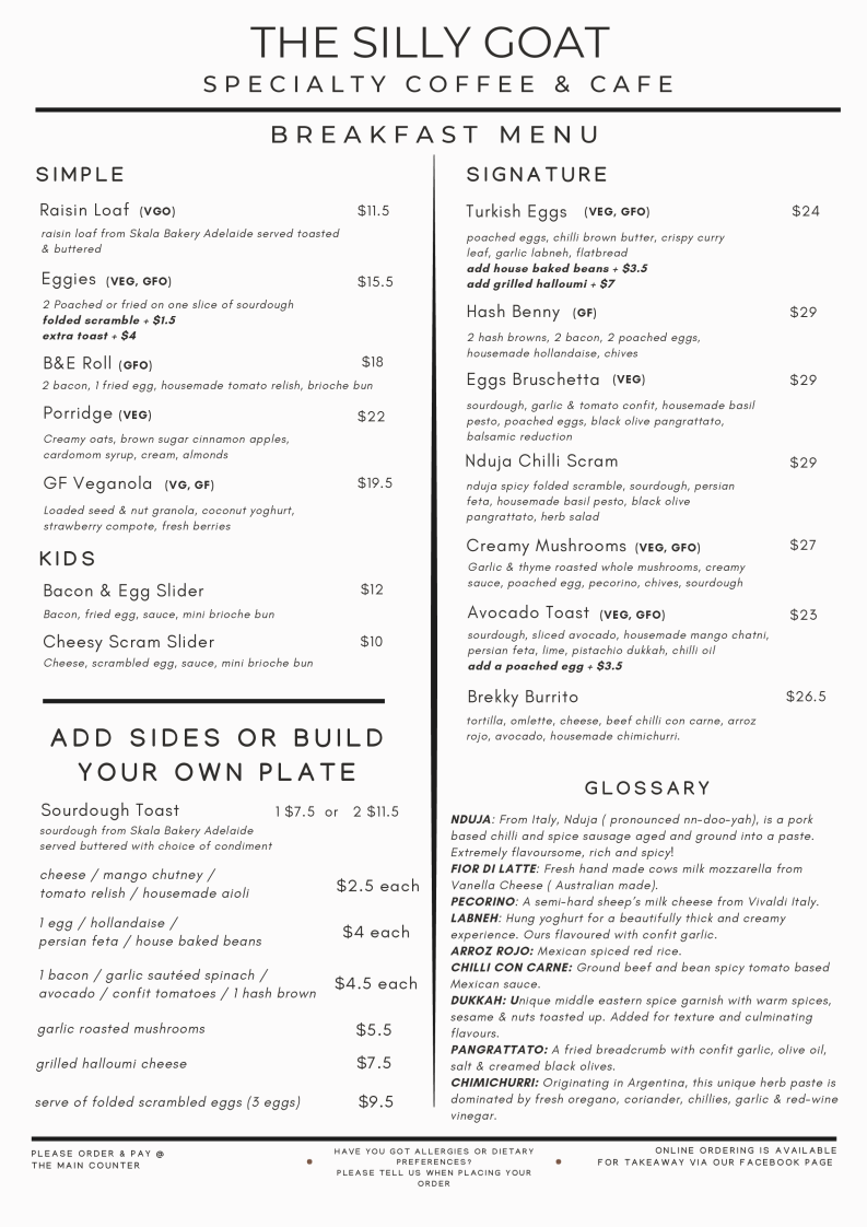 Menu, The Silly Goat
