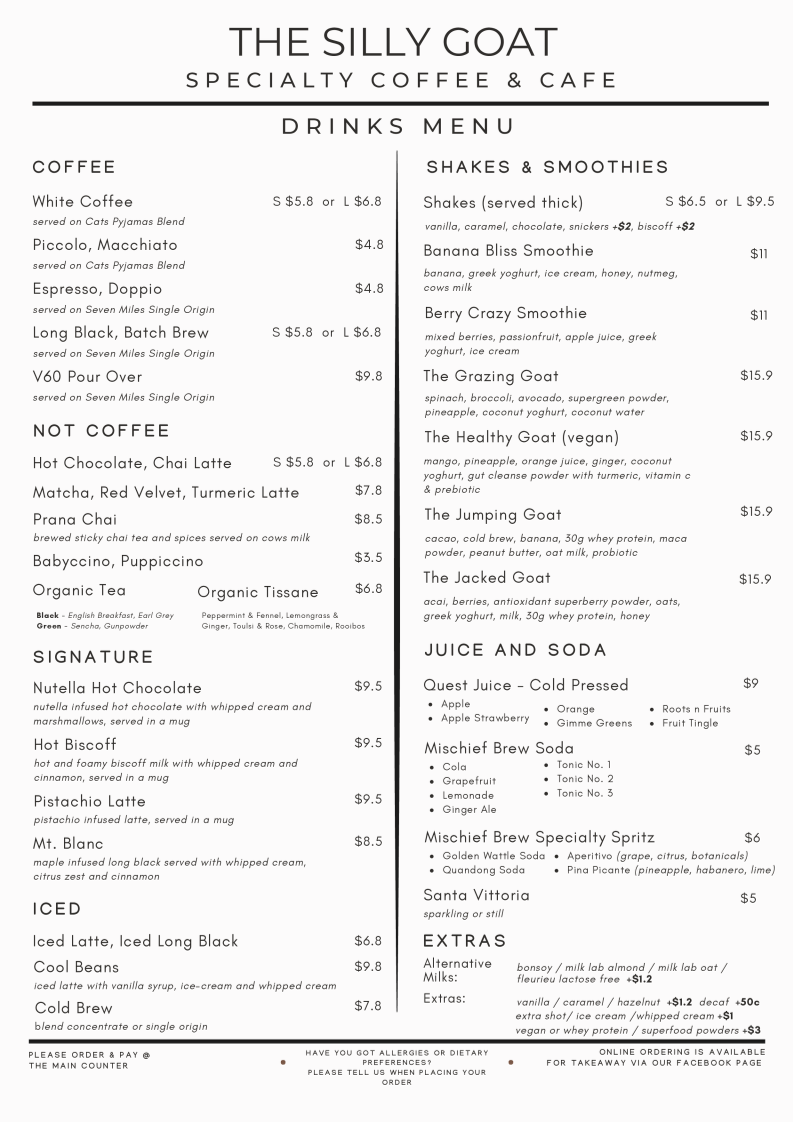 Menu, The Silly Goat