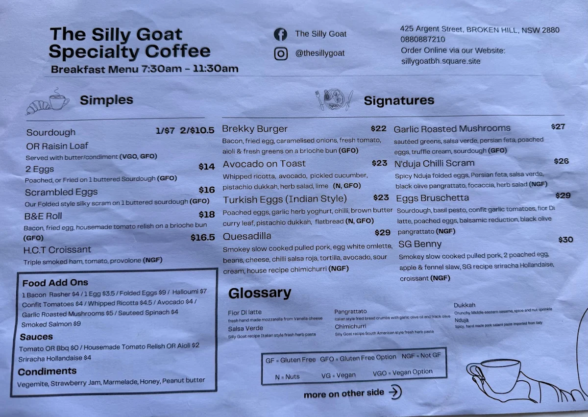 Menu, The Silly Goat