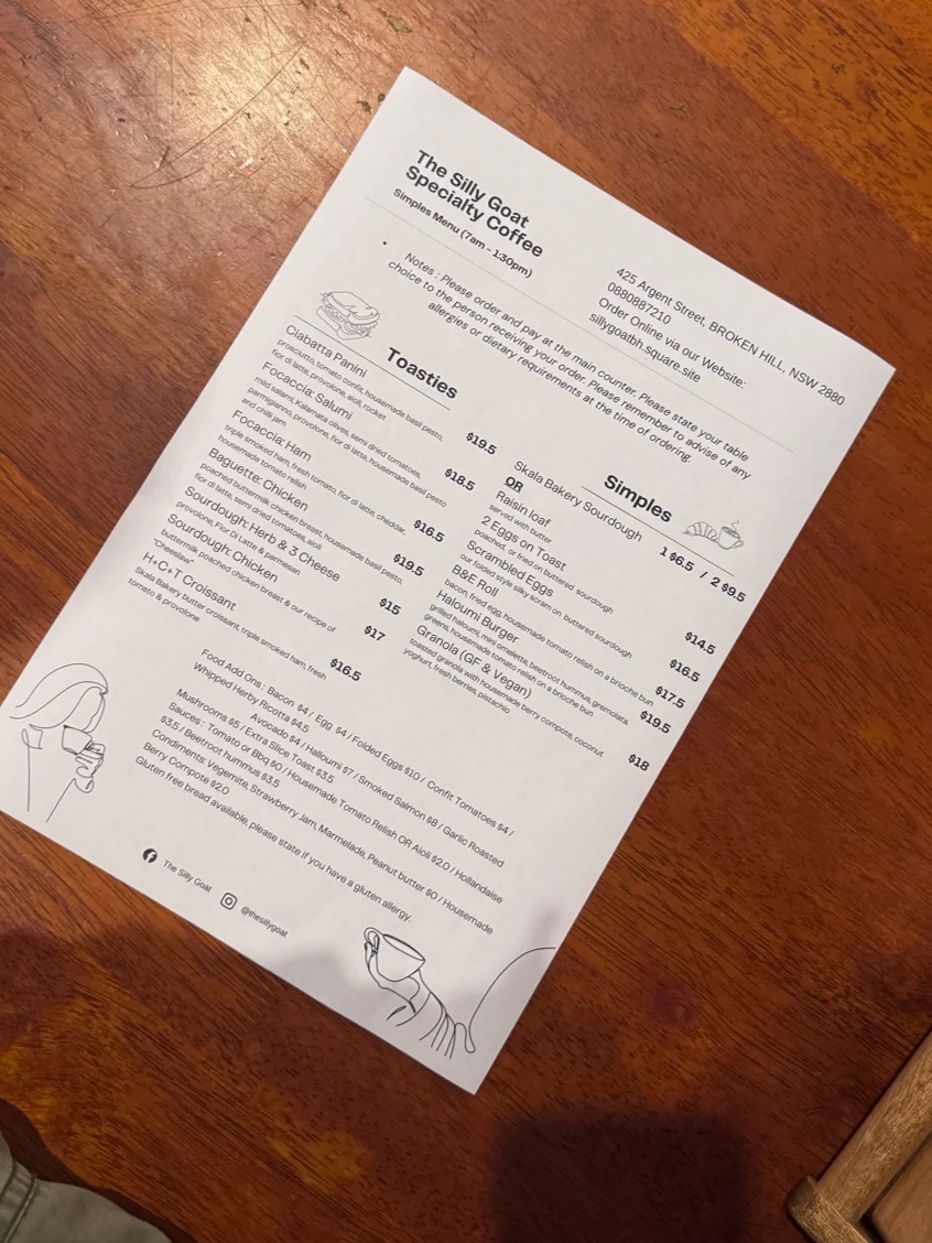 Menu, The Silly Goat