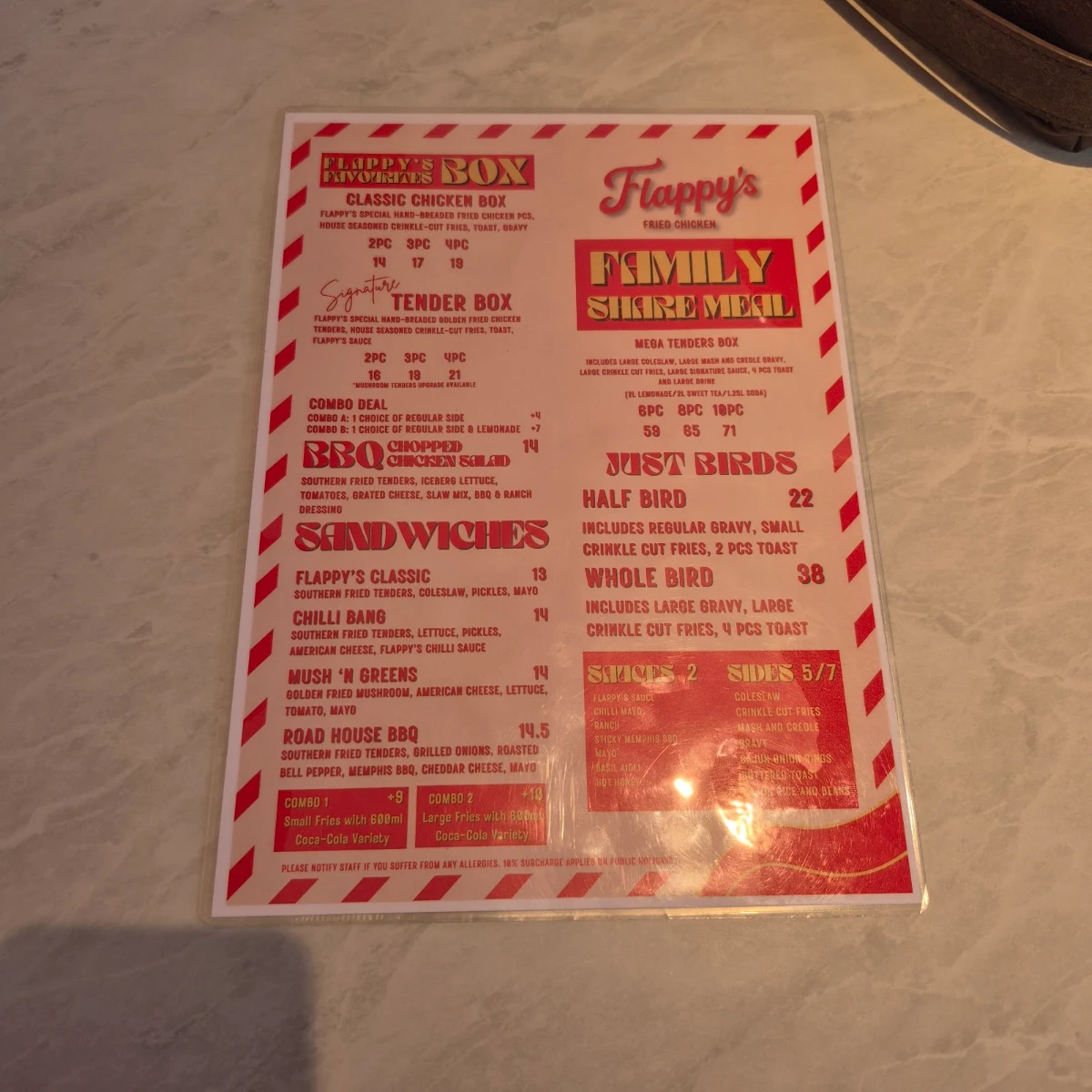 Menu, Flappy’s Fried Chicken Mambourin
