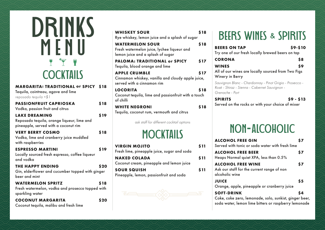 Menu, The Common South Coast
