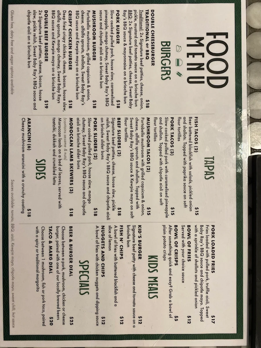 Menu, The Common South Coast