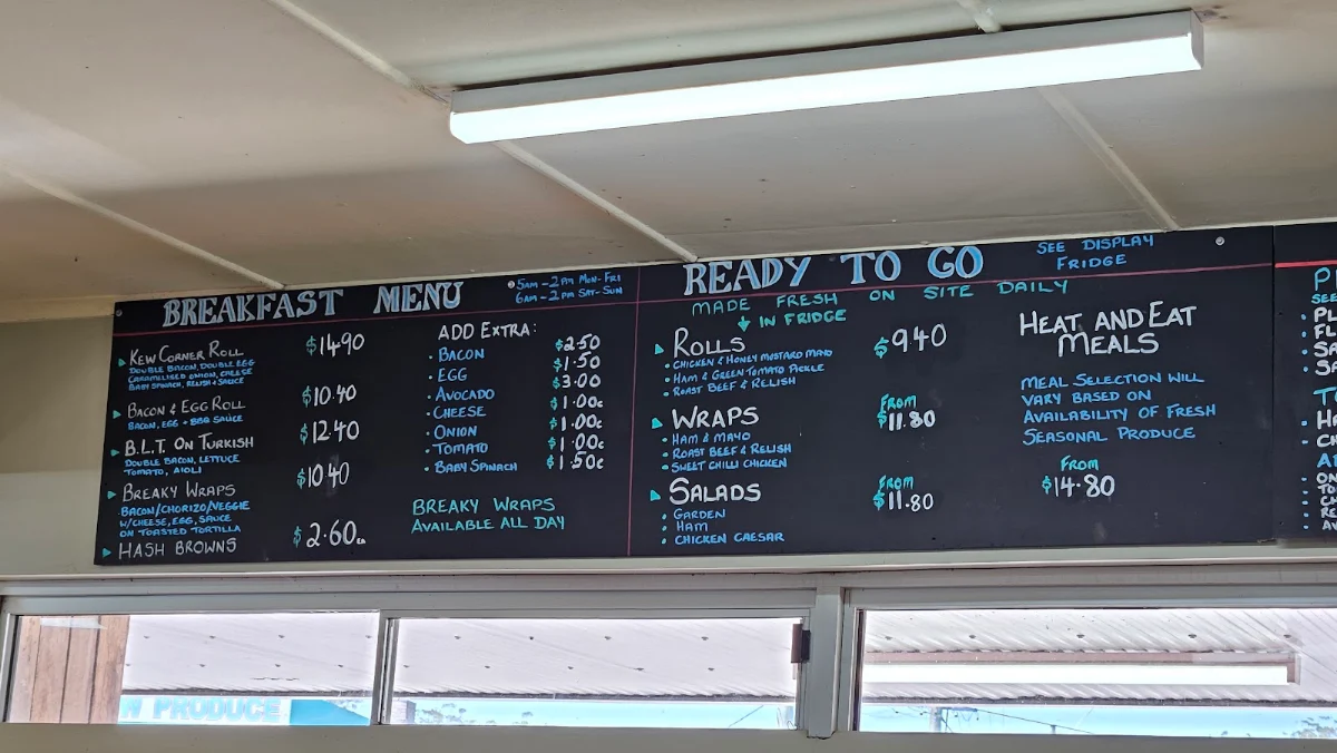 Menu, Kew Corner Store