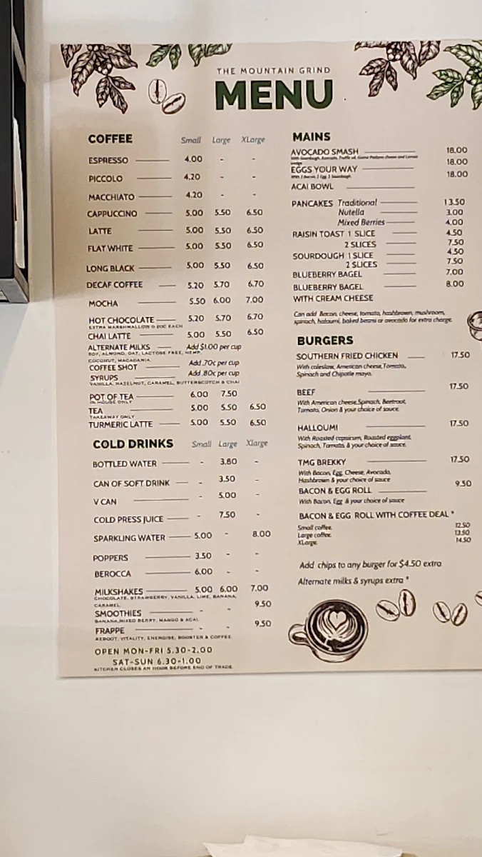 Menu, The Mountain Grind
