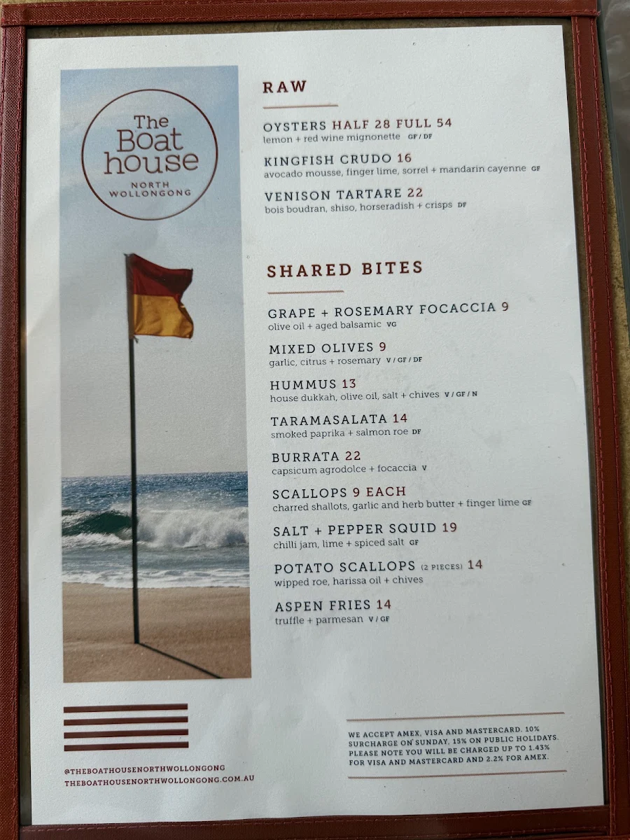 Menu, The Boathouse North Wollongong