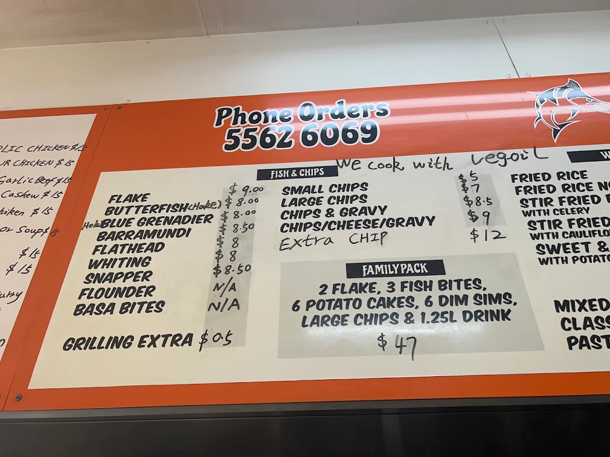 Menu, Family fish & chips Warrnambool