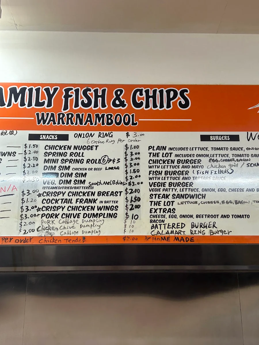 Menu, Family fish & chips Warrnambool