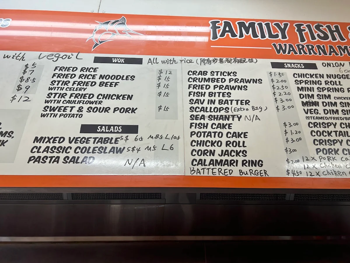 Menu, Family fish & chips Warrnambool