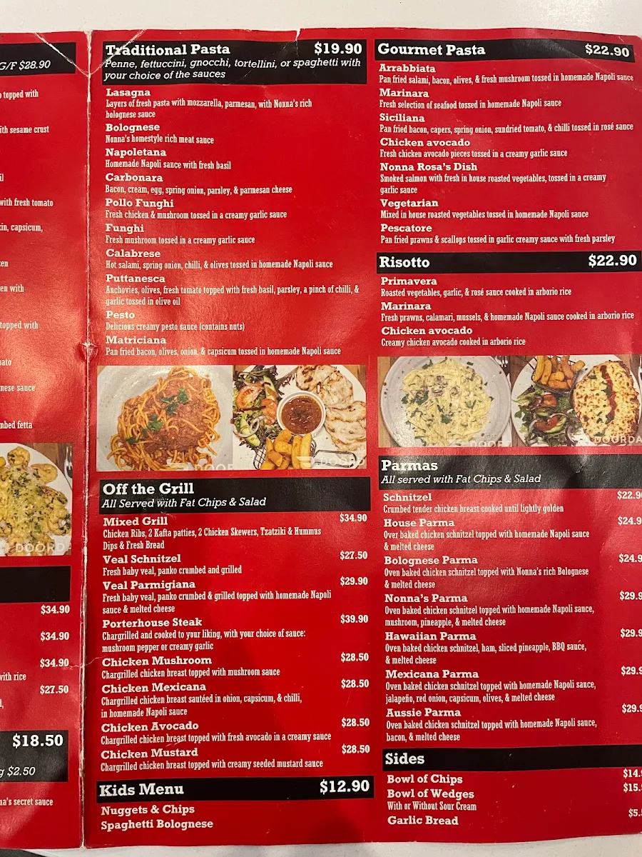 Menu, Nonna Rosa Family Restaurant