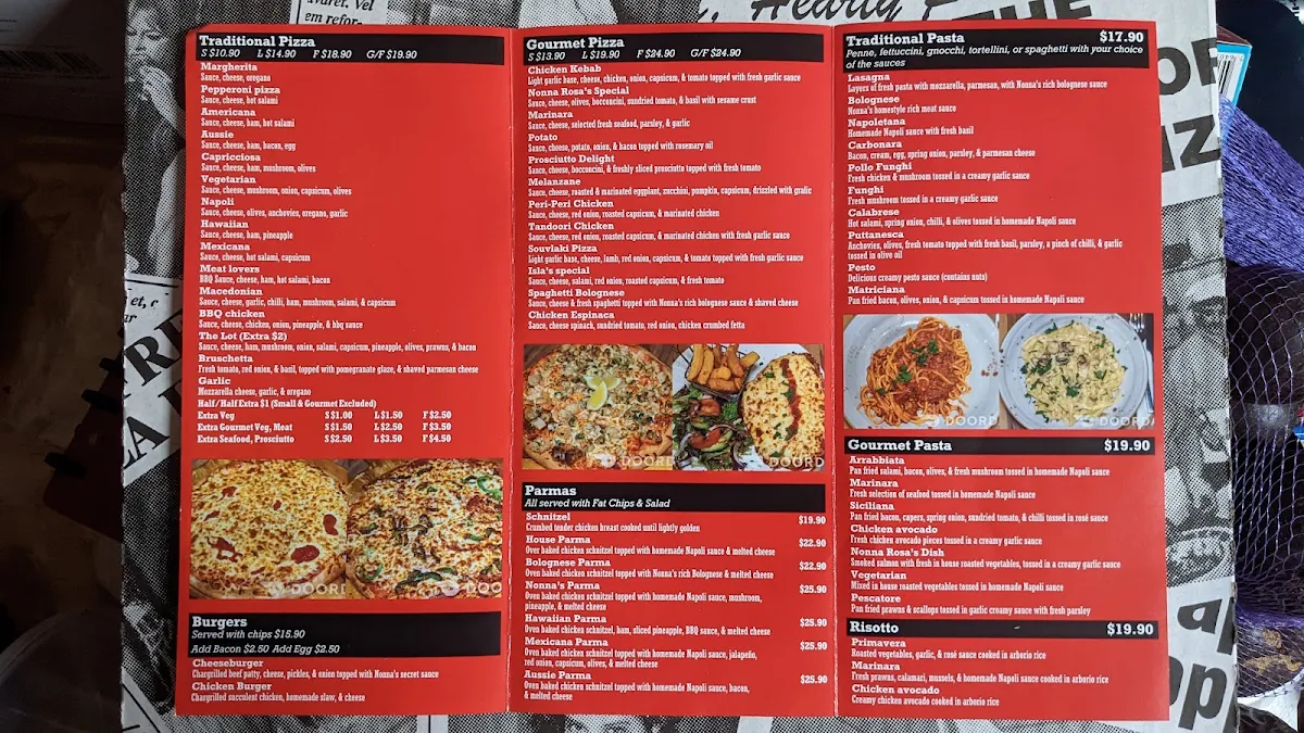 Menu, Nonna Rosa Family Restaurant