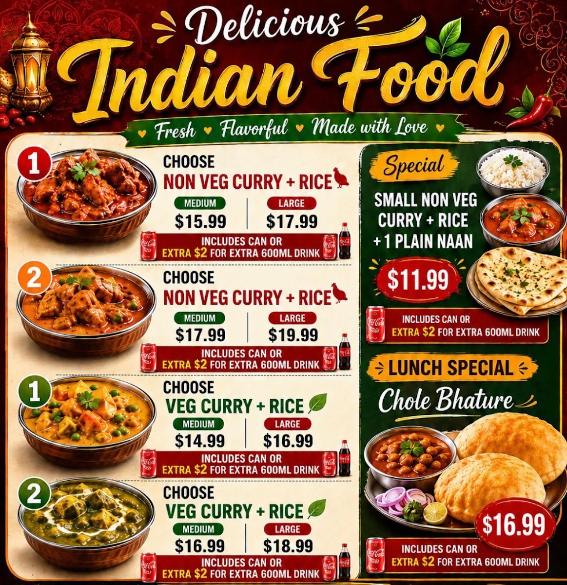 Menu, Seaside Shahi Indian Restaurant - Engadine