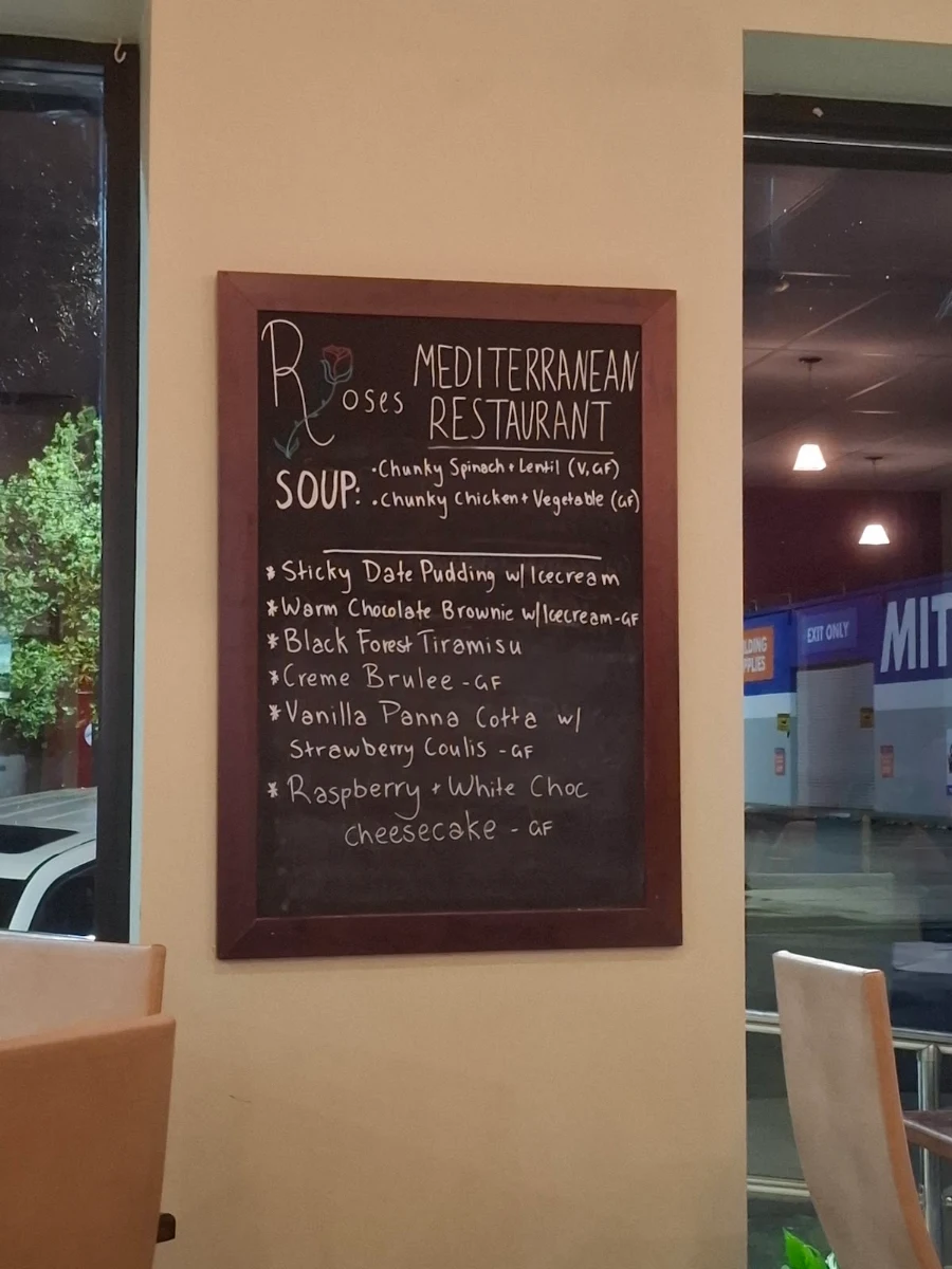Menu, Rose's Restaurant
