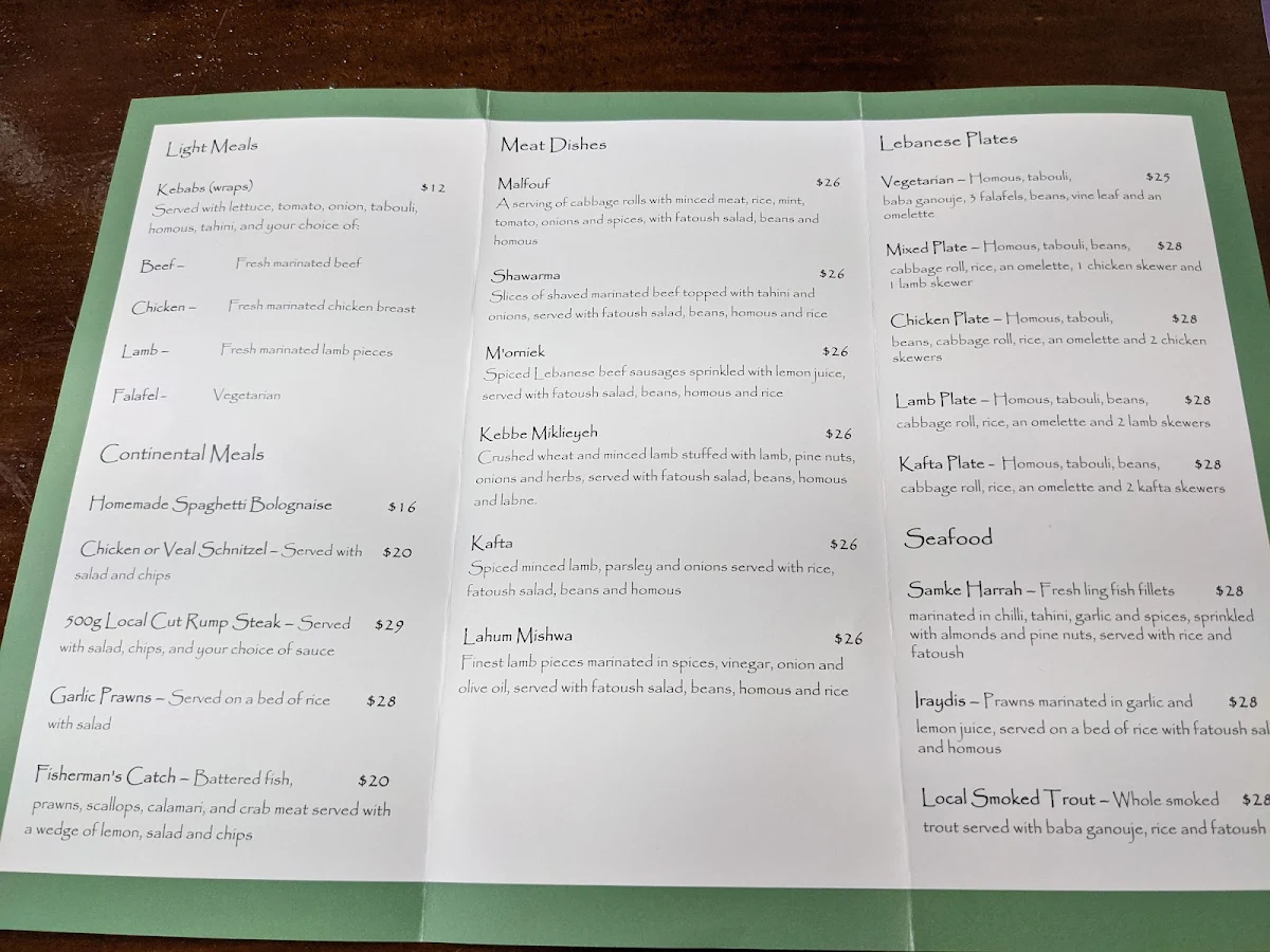 Menu, Rose's Restaurant