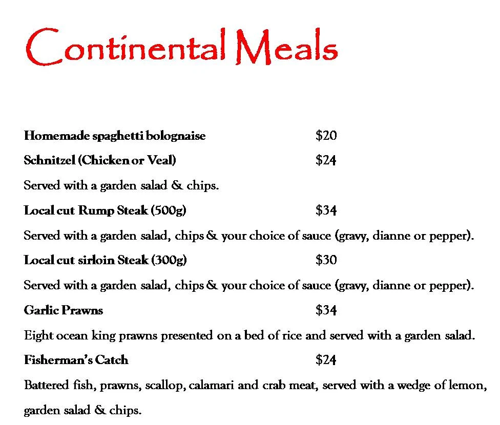 Menu, Rose's Restaurant