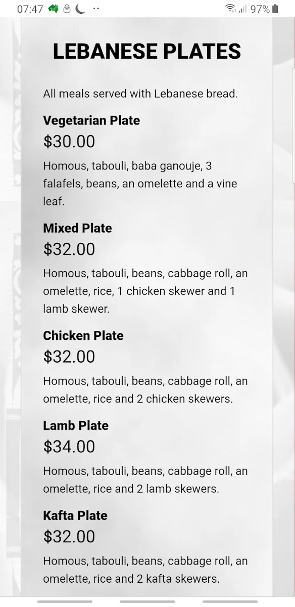 Menu, Rose's Restaurant