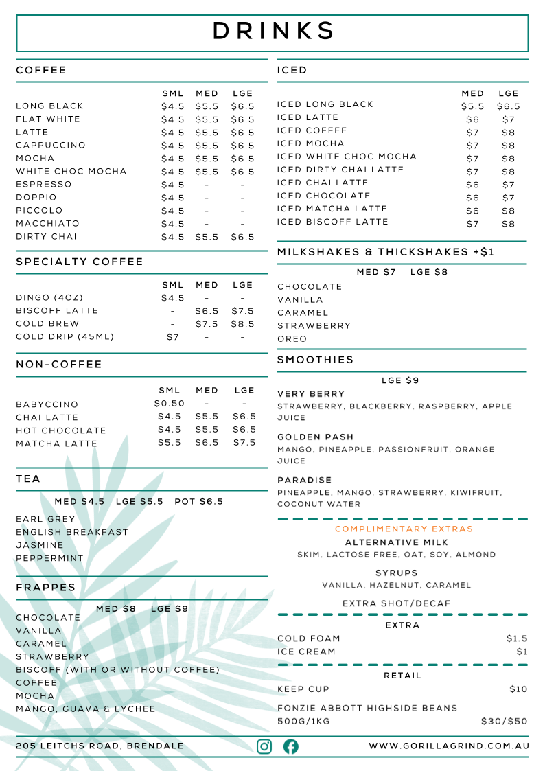 Menu, Gorilla Grind