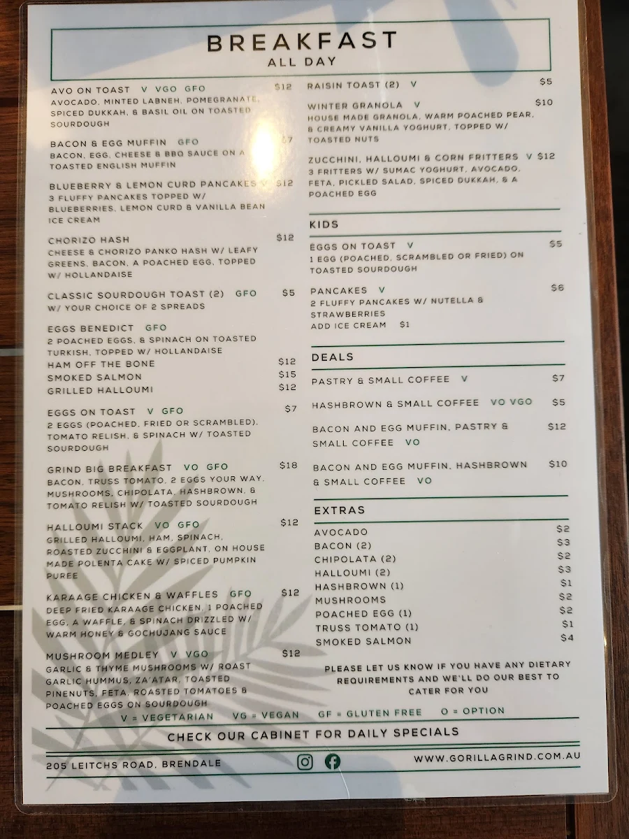 Menu, Gorilla Grind