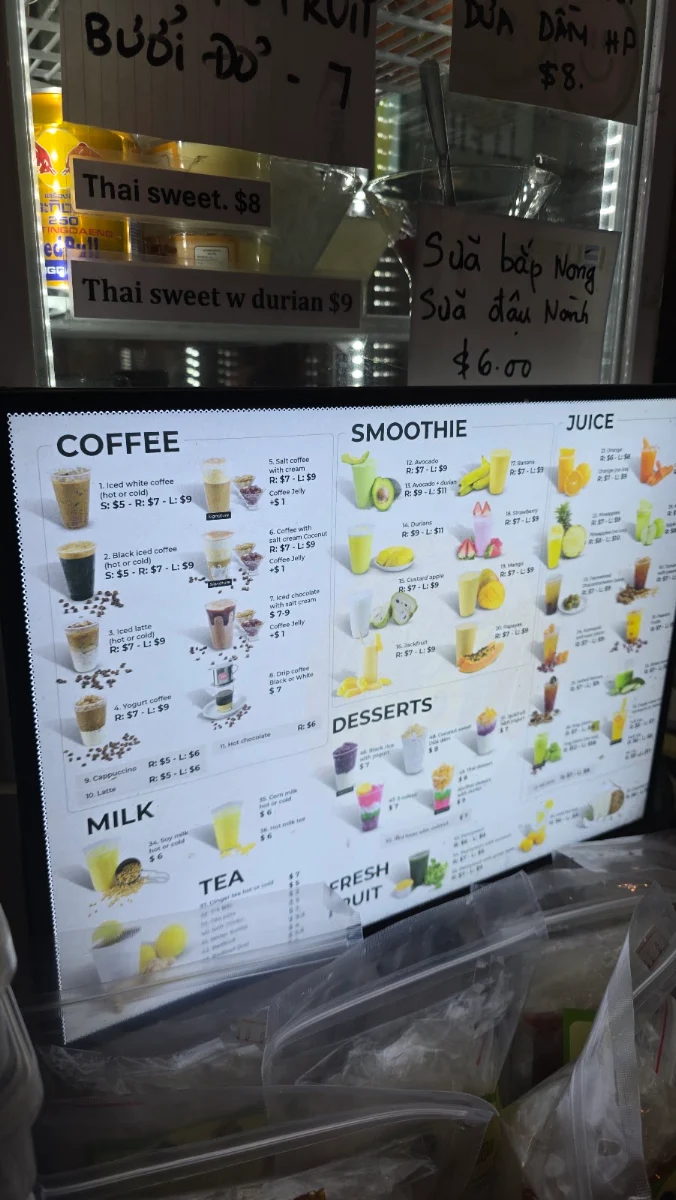 Menu, Cafe Phố