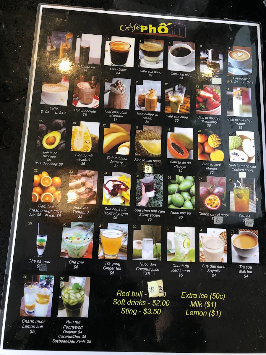 Menu, Cafe Phố