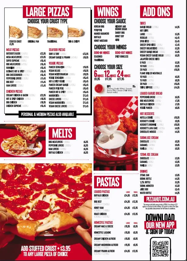 Menu, Pizza Hut Footscray