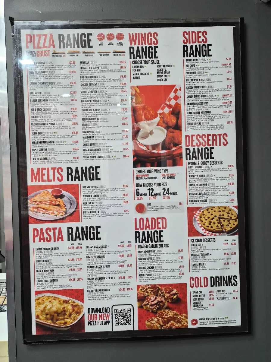 Menu, Pizza Hut Footscray