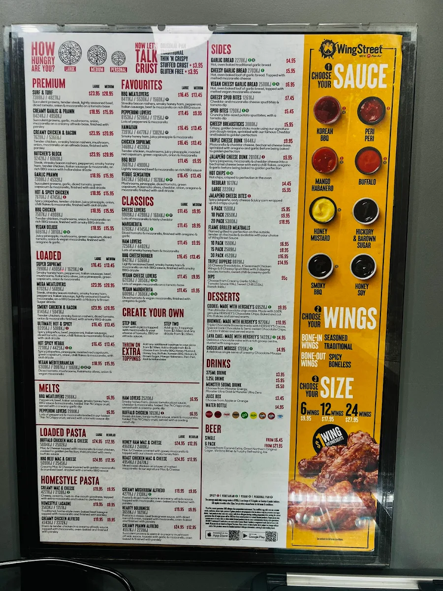 Menu, Pizza Hut Footscray
